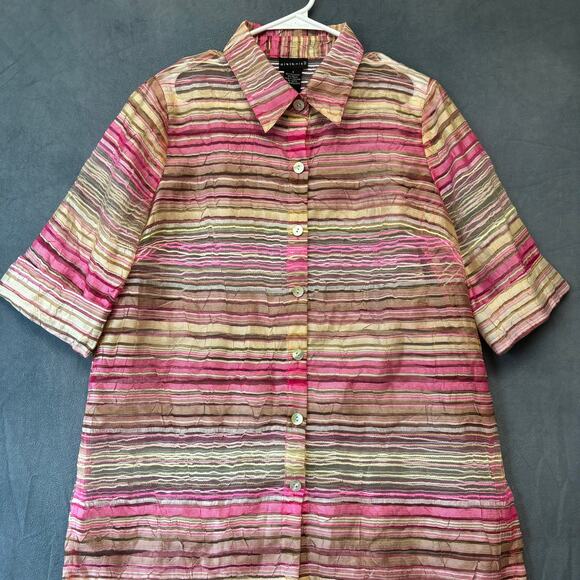 CitiKnits Sheer Seersucker Blouse Casual Button Down Striped Womens Small Artsy - Picture 8 of 11